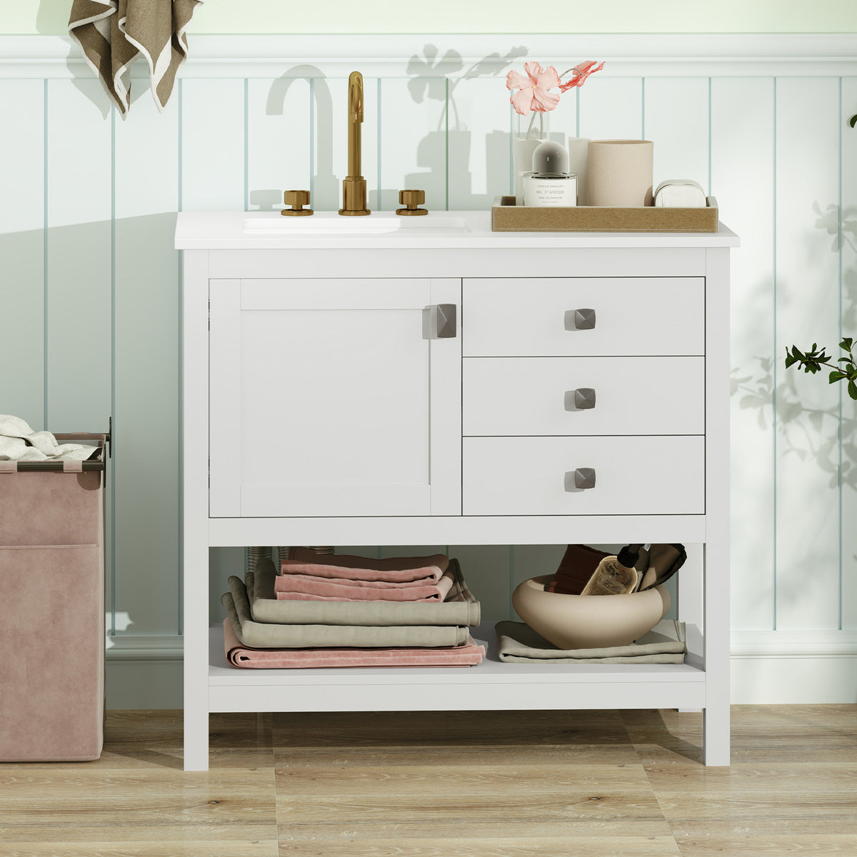 Freestanding Bathroom Vanity With Basin, Floor Storage Cabinet, White Floor Cabinets at Gallery Canada