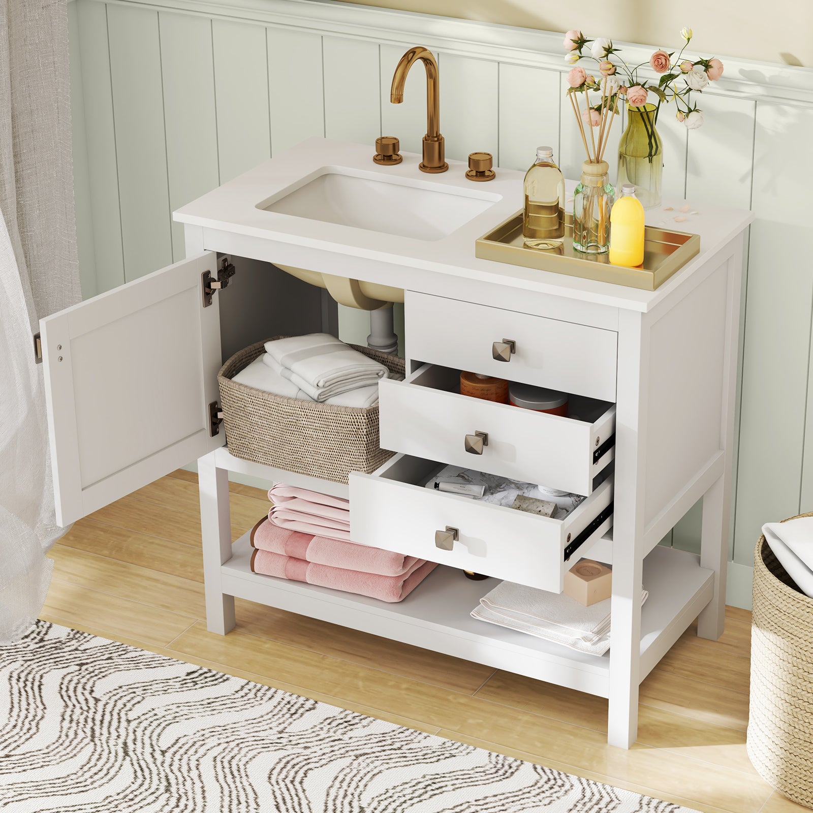 Freestanding Bathroom Vanity With Basin, Floor Storage Cabinet, White Floor Cabinets at Gallery Canada