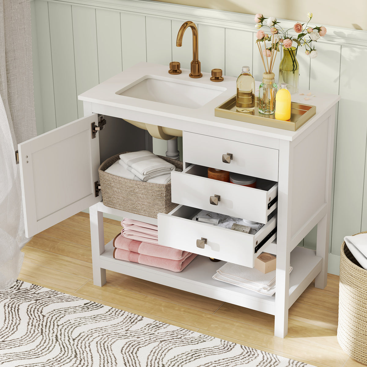 Freestanding Bathroom Vanity With Basin, Floor Storage Cabinet, White Floor Cabinets at Gallery Canada
