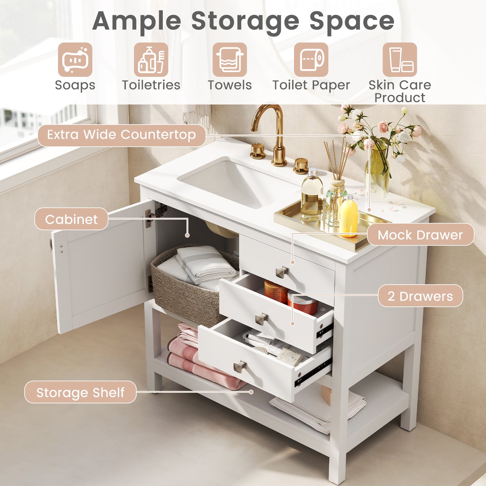 Freestanding Bathroom Vanity With Basin, Floor Storage Cabinet, White Floor Cabinets at Gallery Canada