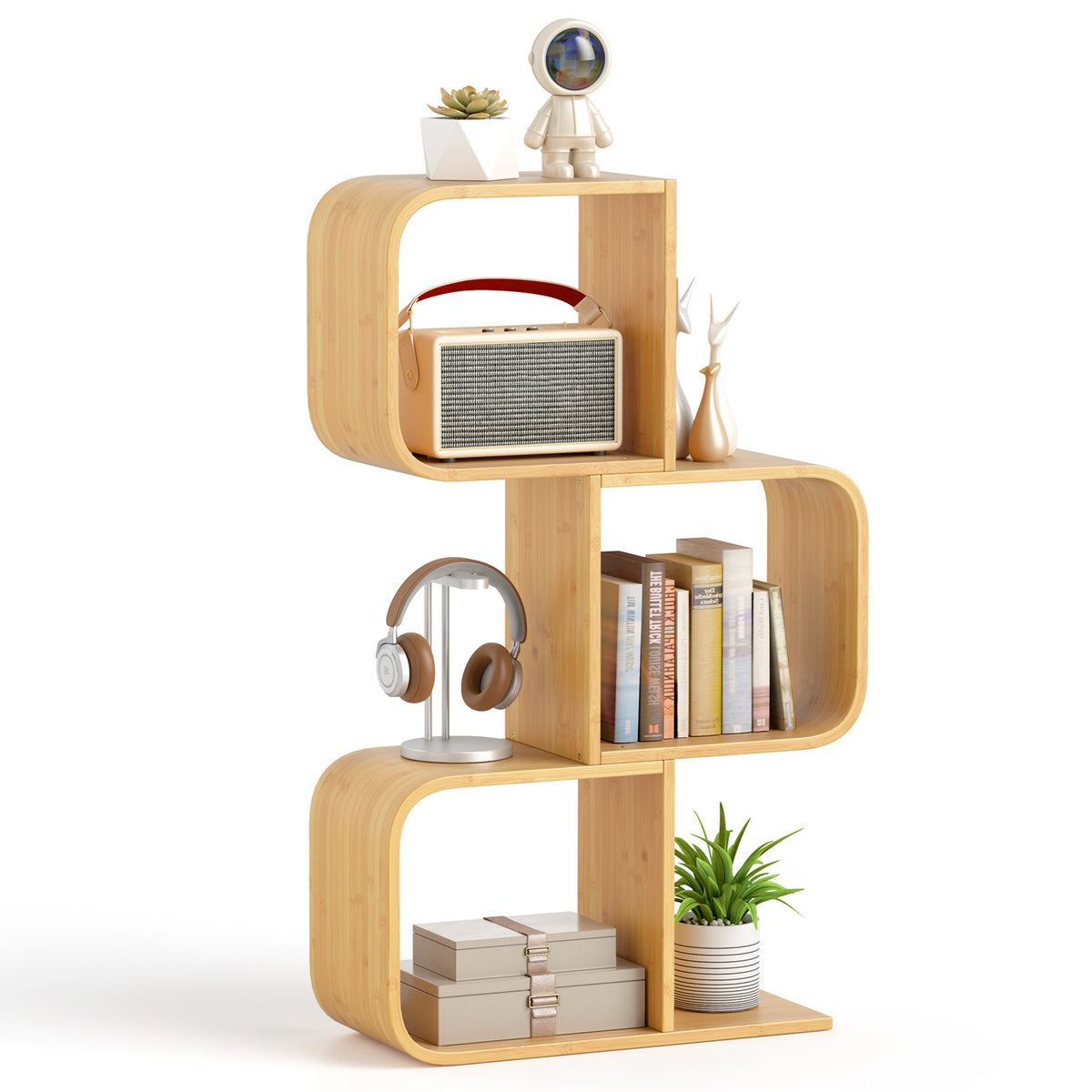 3-Tier S-Shaped Bookcase, 3 Open Cubes, Natural Bookcases at Gallery Canada