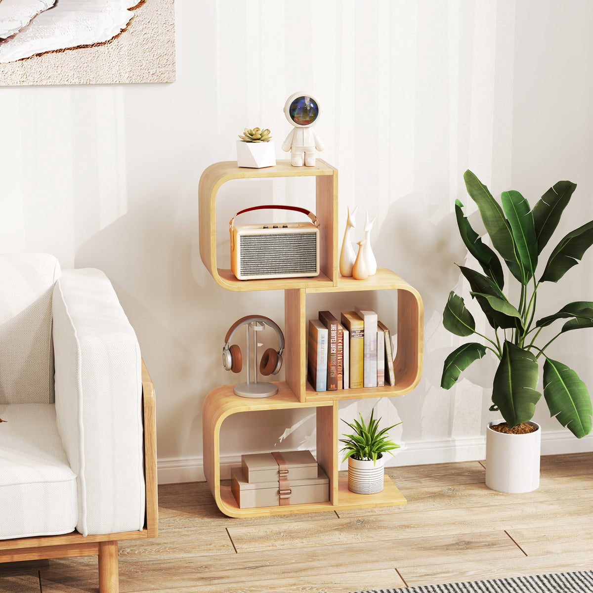 3-Tier S-Shaped Bookcase, 3 Open Cubes, Natural Bookcases at Gallery Canada