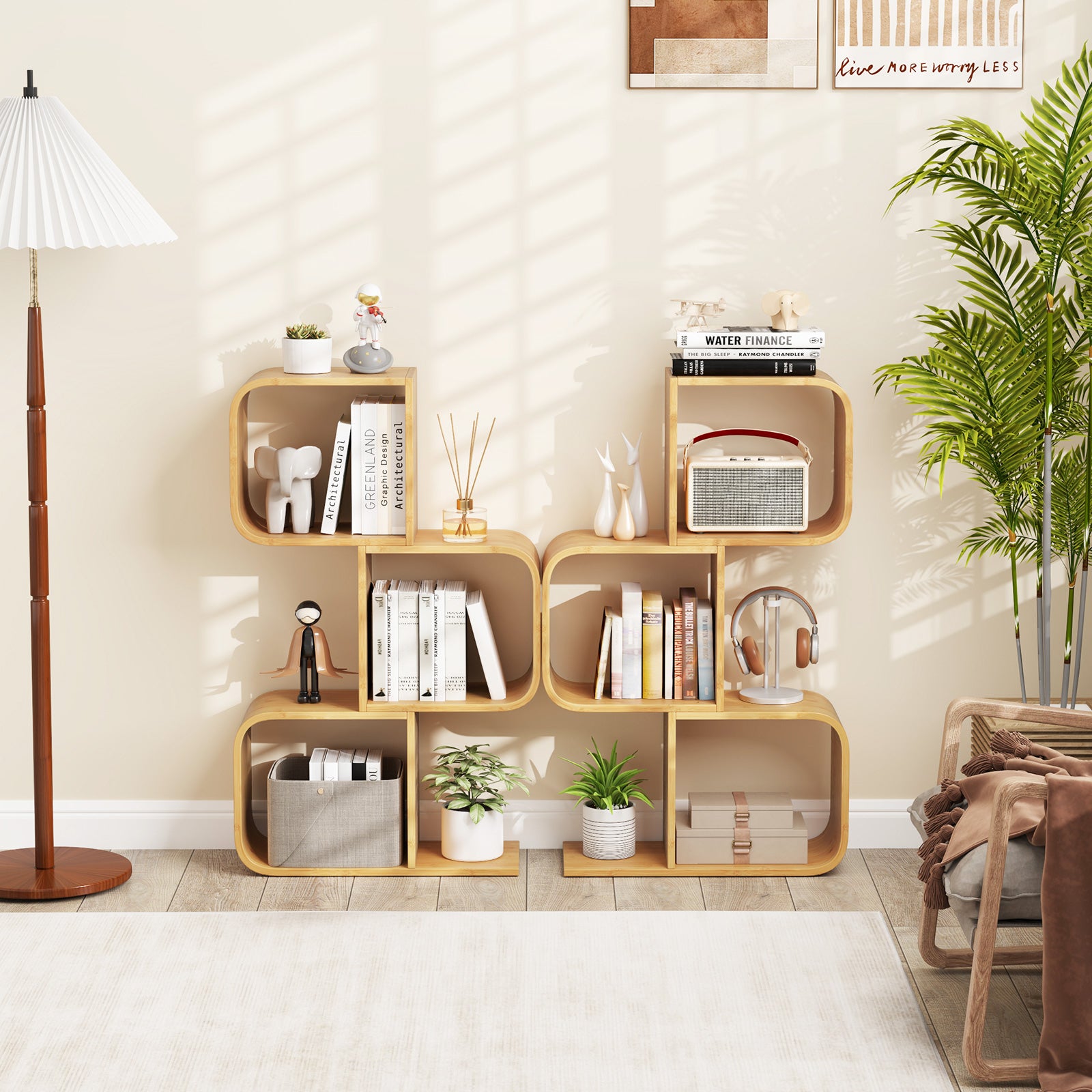 3-Tier S-Shaped Bookcase, 3 Open Cubes, Natural Bookcases at Gallery Canada