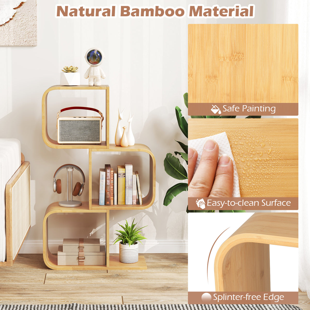 3-Tier S-Shaped Bookcase, 3 Open Cubes, Natural Bookcases at Gallery Canada