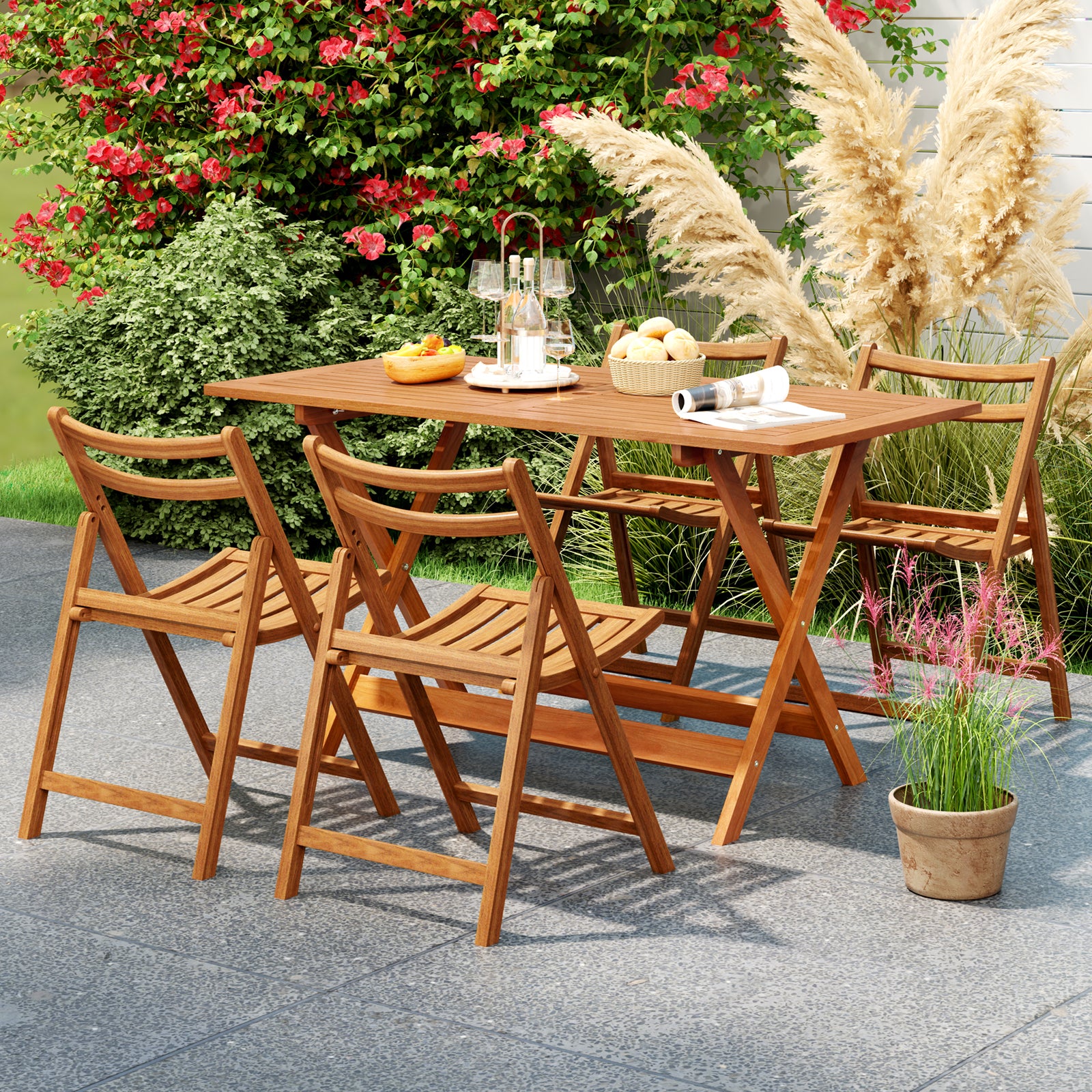 54.5 Inch x 27.5 Inch Patio Dining Table, Umbrella Hole, Teak Patio Dining Tables at Gallery Canada