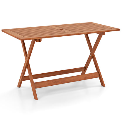 54.5 Inch x 27.5 Inch Patio Dining Table, Umbrella Hole, Teak Patio Dining Tables at Gallery Canada