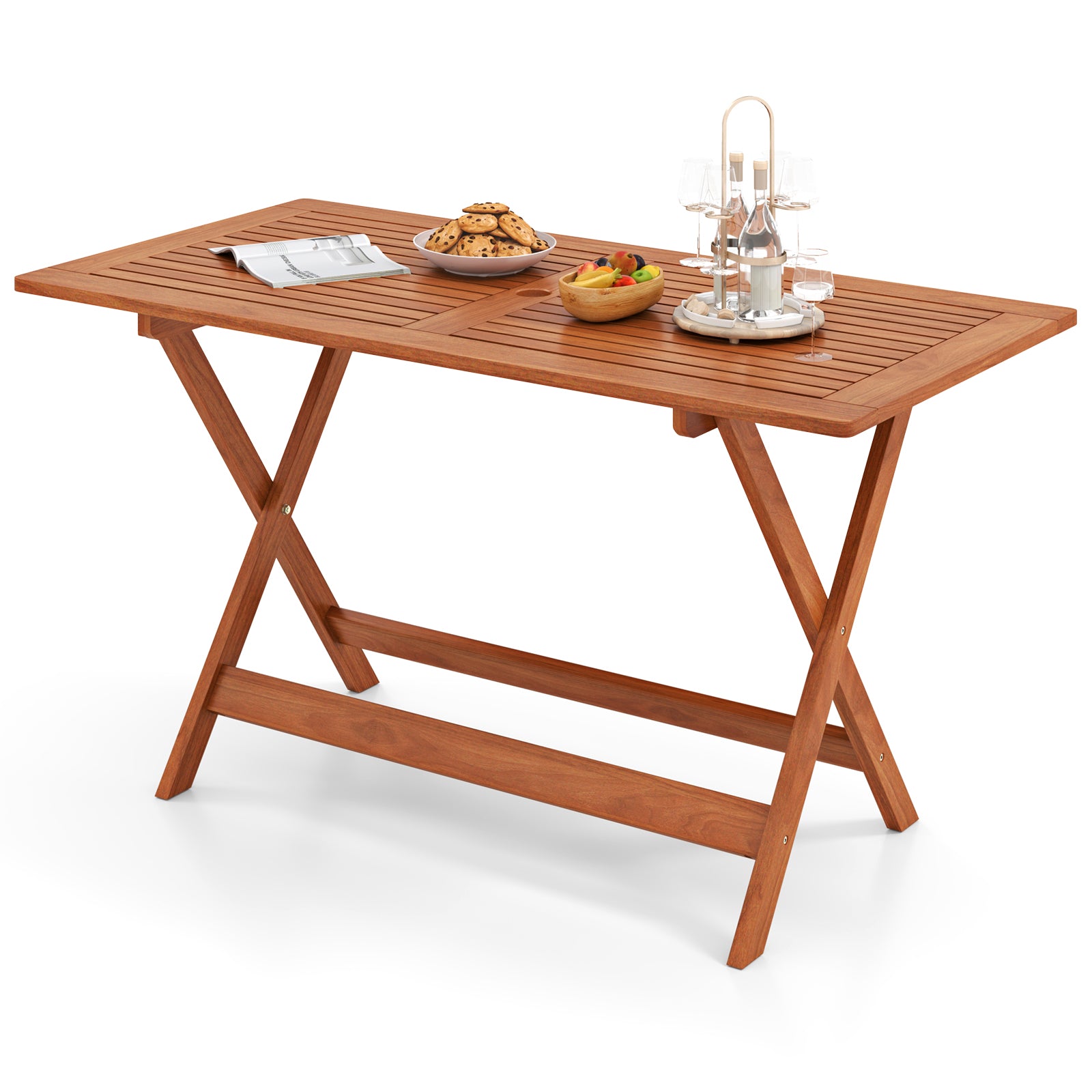 54.5 Inch x 27.5 Inch Patio Dining Table, Umbrella Hole, Teak Patio Dining Tables at Gallery Canada