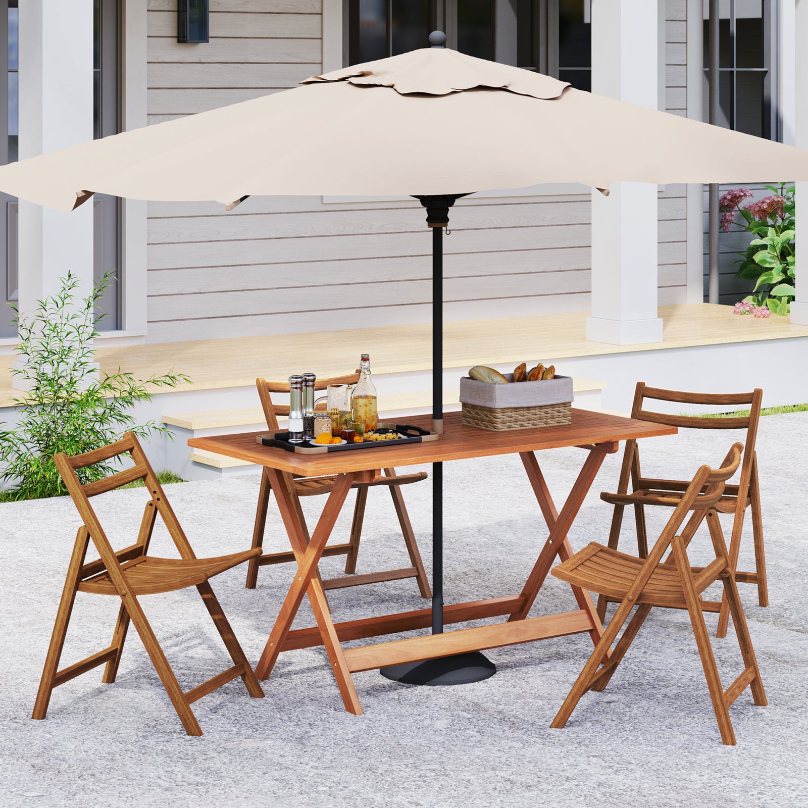54.5 Inch x 27.5 Inch Patio Dining Table, Umbrella Hole, Teak Patio Dining Tables at Gallery Canada