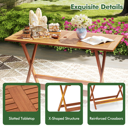 54.5 Inch x 27.5 Inch Patio Dining Table, Umbrella Hole, Teak Patio Dining Tables at Gallery Canada