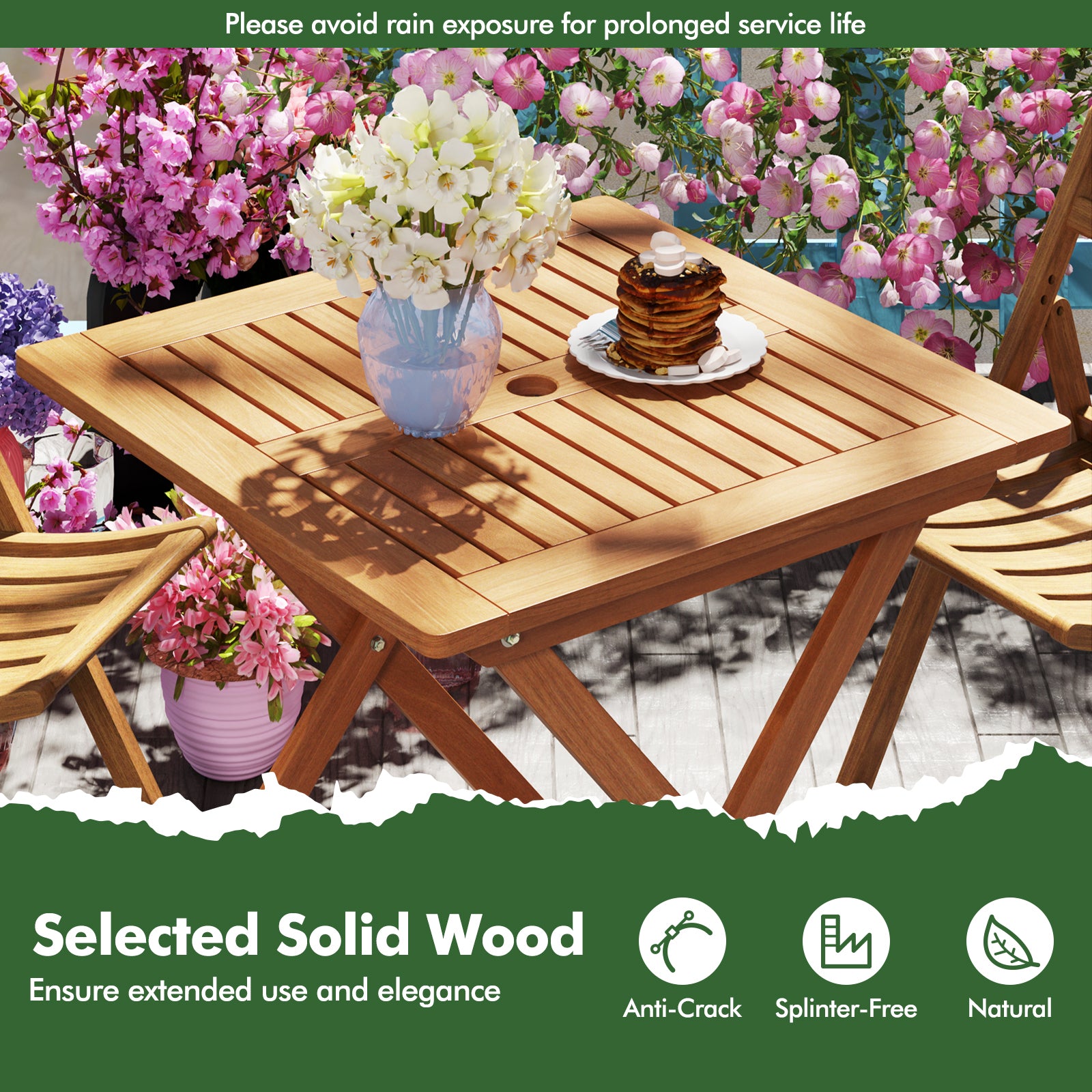 29.5 Inch x 29.5 Inch Patio Dining Table with Teak Painting and Umbrella Hole, Teak Patio Dining Tables at Gallery Canada