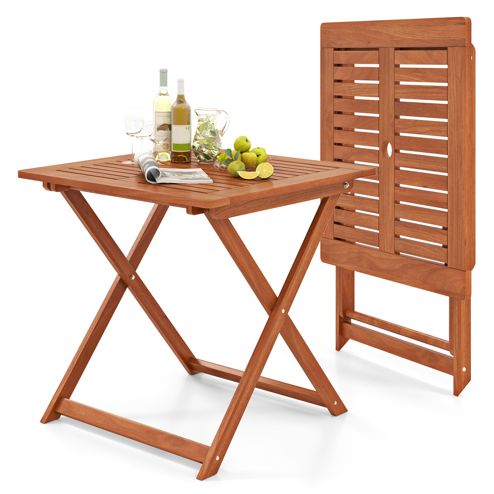 29.5 Inch x 29.5 Inch Patio Dining Table with Teak Painting and Umbrella Hole, Teak Patio Dining Tables at Gallery Canada