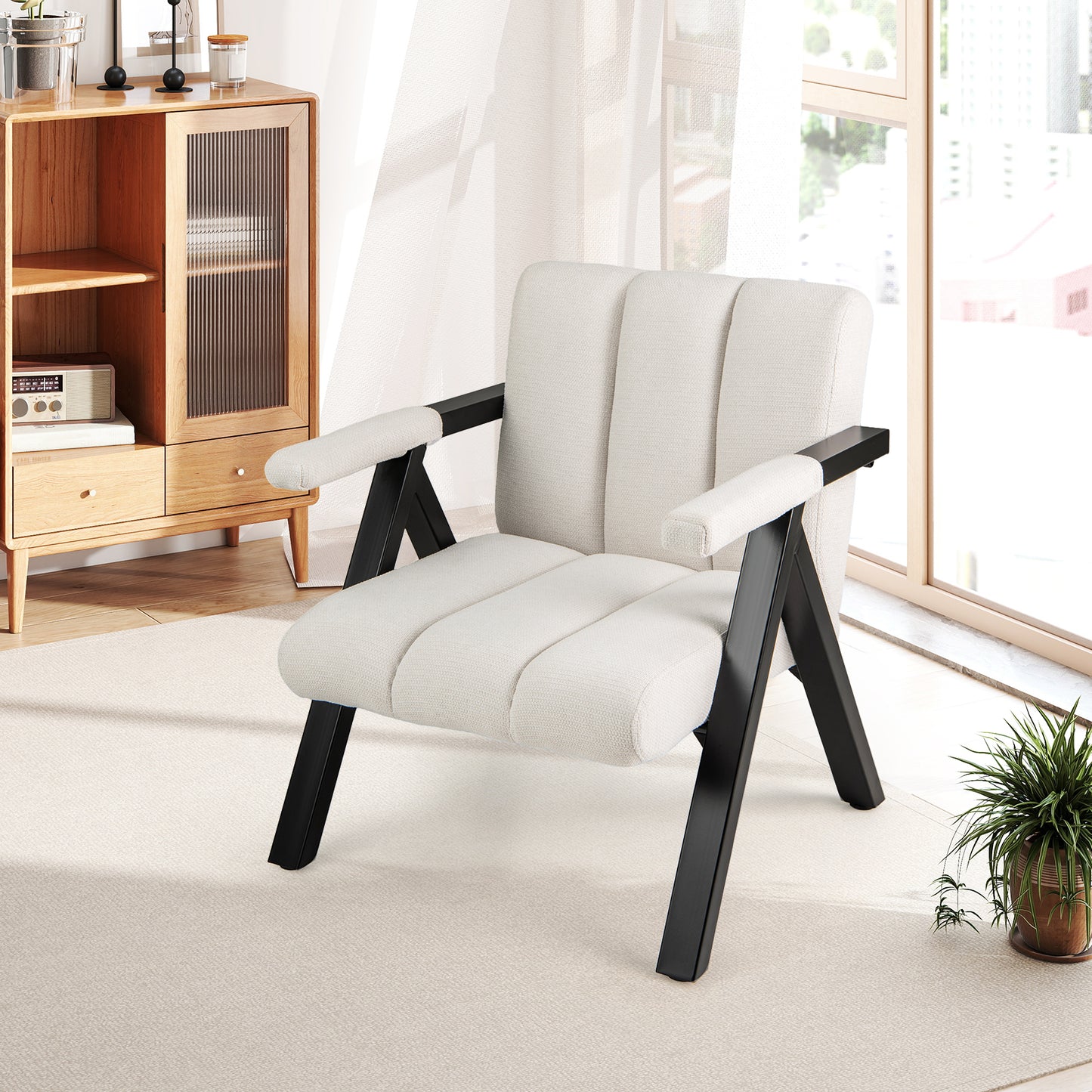 Oversized Accent Chair, Metal Frame, Armrests, Beige Accent Chairs at Gallery Canada