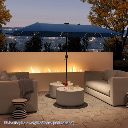 13 FT Patio Umbrella, LED Solar Lights, Crank Handle, Navy Outdoor Umbrellas at Gallery Canada