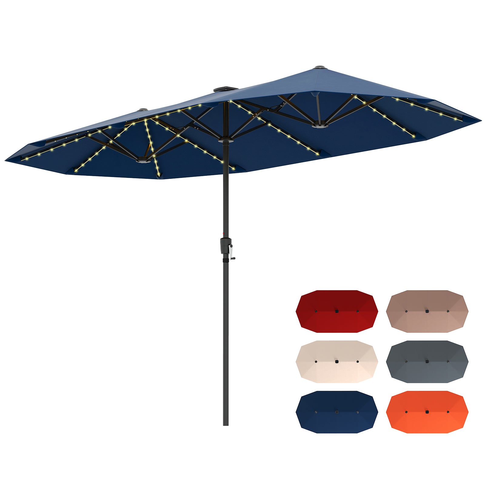 13 FT Patio Umbrella, LED Solar Lights, Crank Handle, Navy Outdoor Umbrellas at Gallery Canada