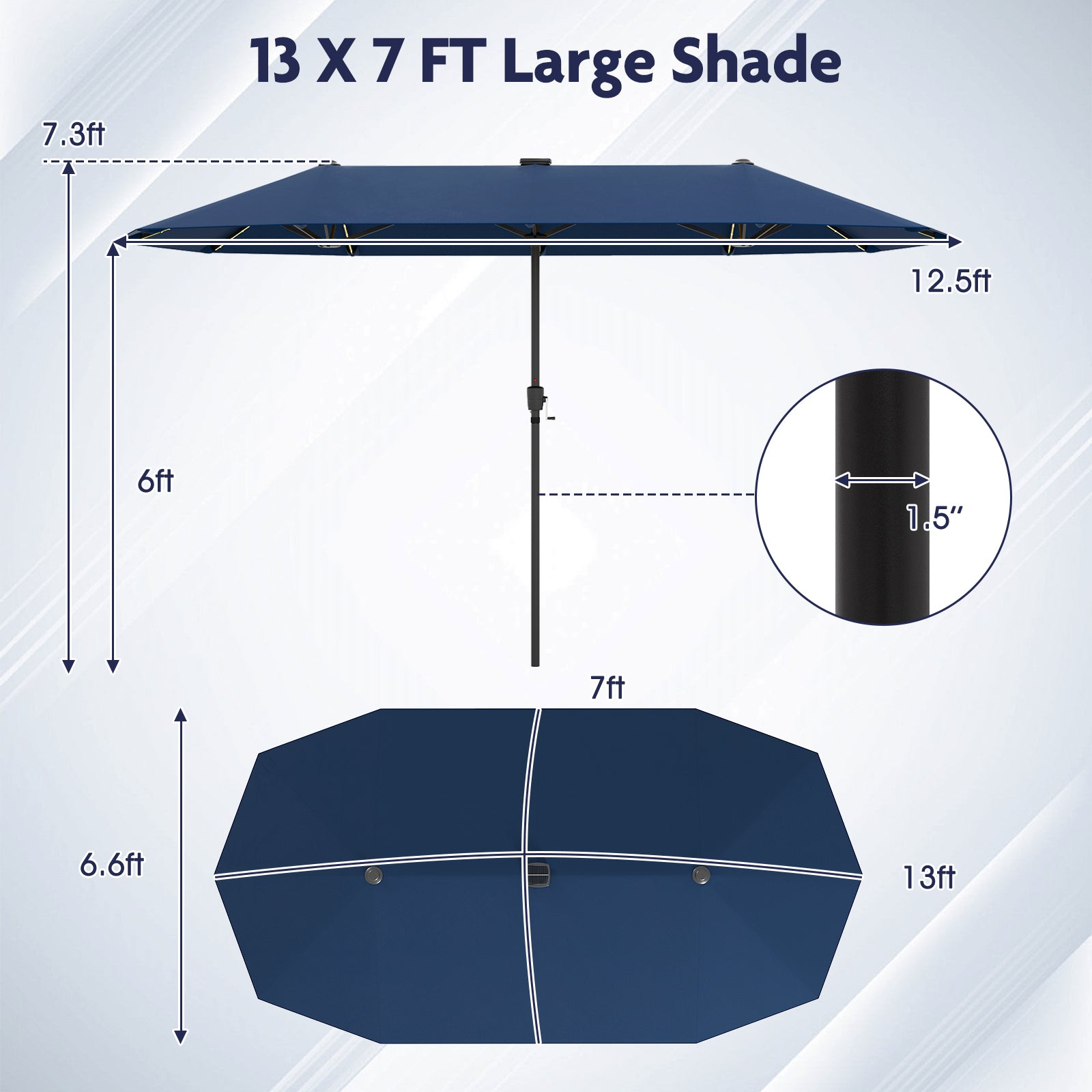13 FT Patio Umbrella, LED Solar Lights, Crank Handle, Navy Outdoor Umbrellas at Gallery Canada