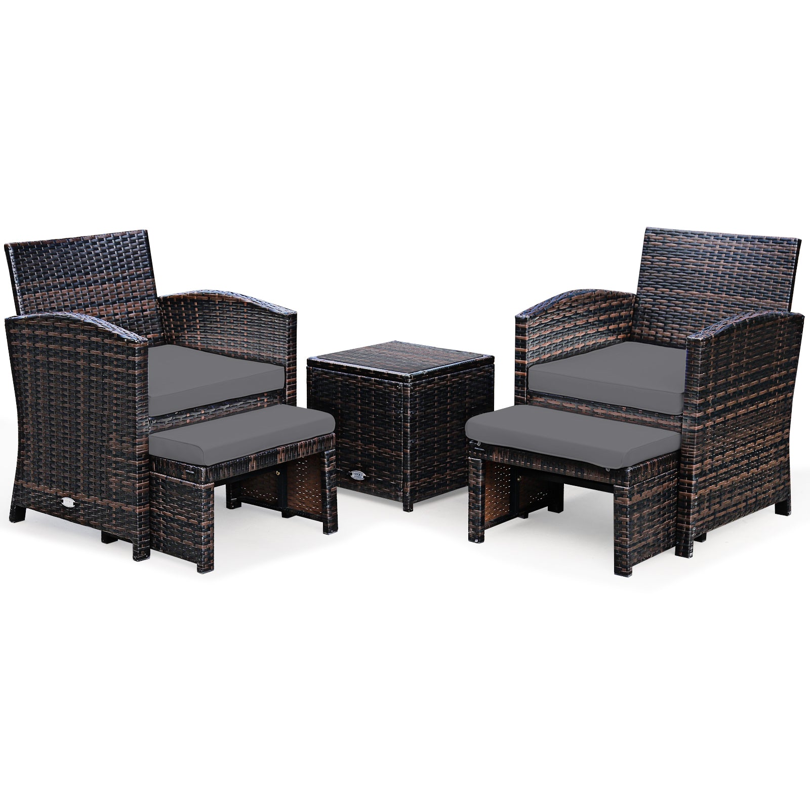 5-Piece Patio Rattan Furniture Set, Ottoman, Tempered Glass Coffee Table, Gray Outdoor Seating & Patio Chairs at Gallery Canada