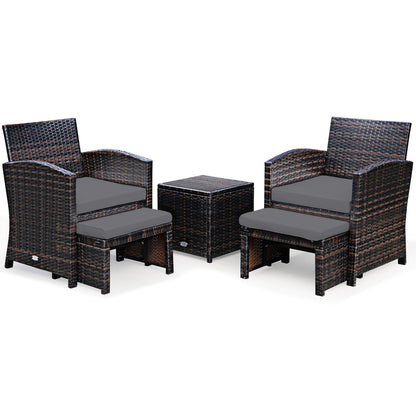 5-Piece Patio Rattan Furniture Set, Ottoman, Tempered Glass Coffee Table, Gray Outdoor Seating & Patio Chairs at Gallery Canada