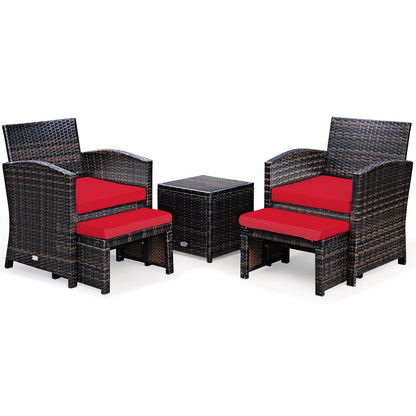 5-Piece Patio Rattan Set, Ottoman, Tempered Glass Table, Red Outdoor Seating & Patio Chairs at Gallery Canada