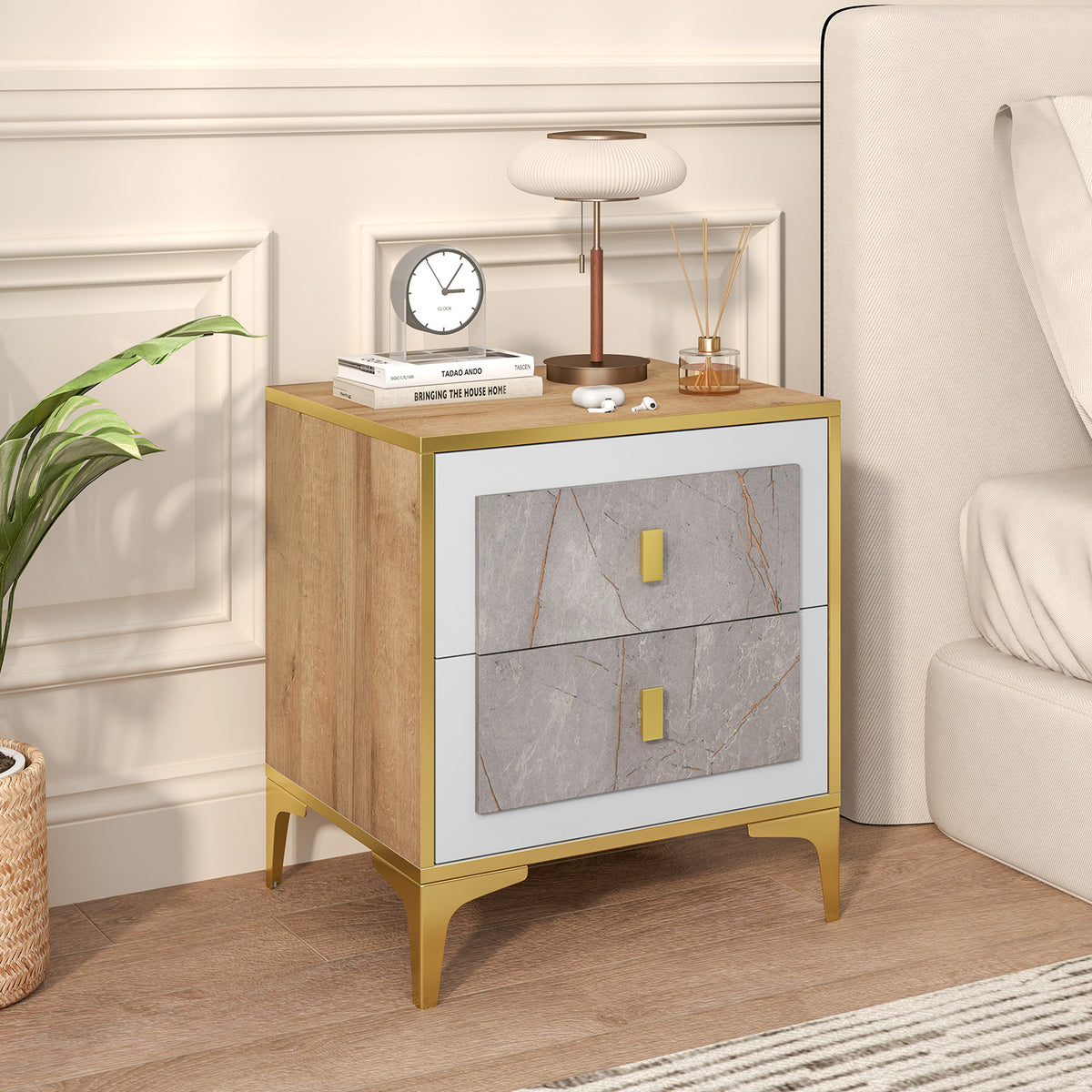 Nightstand With 2 Pull-Out Drawers, Natural Nightstands at Gallery Canada