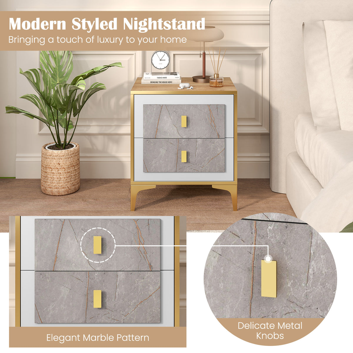 Nightstand With 2 Pull-Out Drawers, Natural Nightstands at Gallery Canada