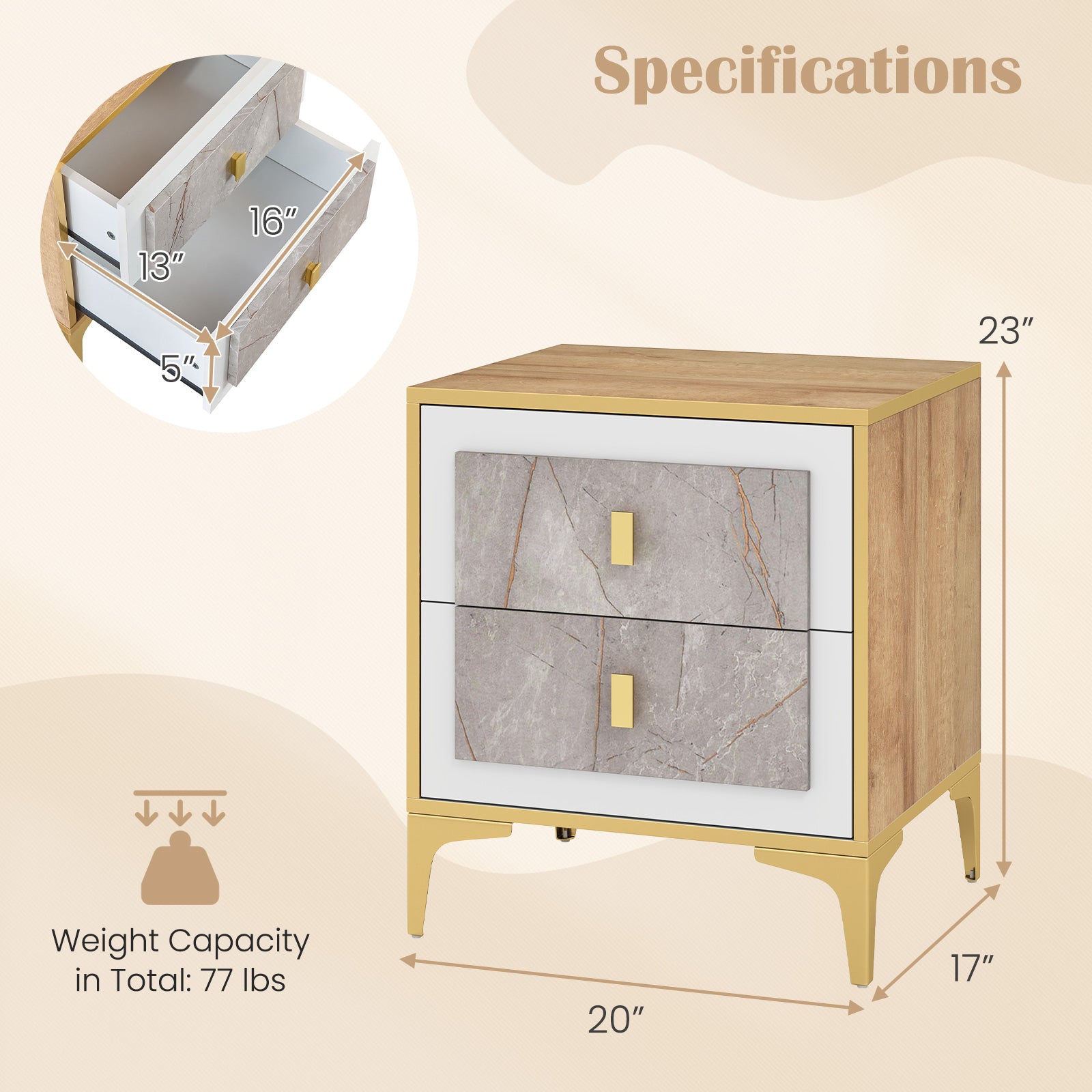 Nightstand With 2 Pull-Out Drawers, Natural Nightstands at Gallery Canada