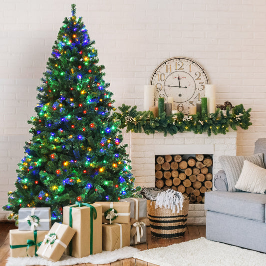 7.5 Feet Pre-Lit Artificial Spruce Christmas Tree, 550 Multicolor Lights, Green Christmas Tree Green at Gallery Canada