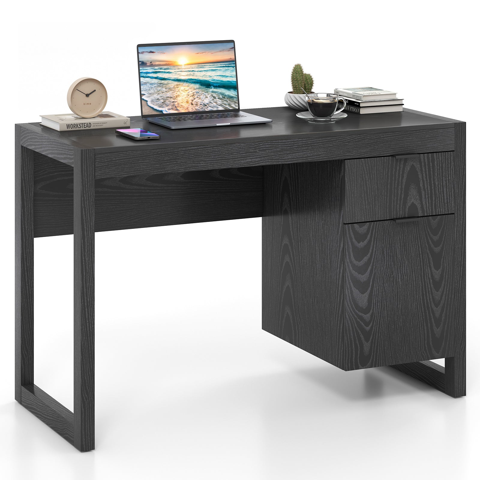 Modern Computer Desk With Cabinet And Drawer, Black Writing Desks at Gallery Canada