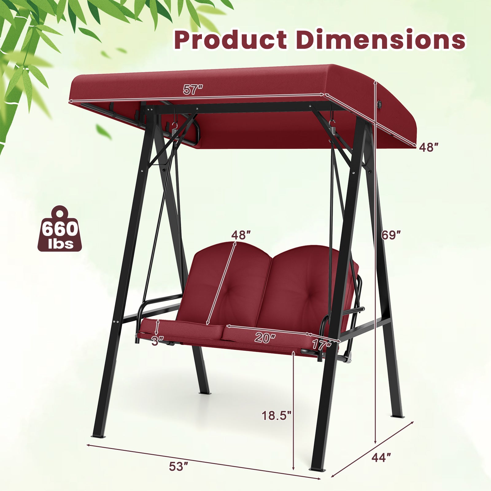 2-Person Outdoor Porch Swing, A-Shaped Metal Stand, Adjustable Canopy, Wine Porch Swings at Gallery Canada