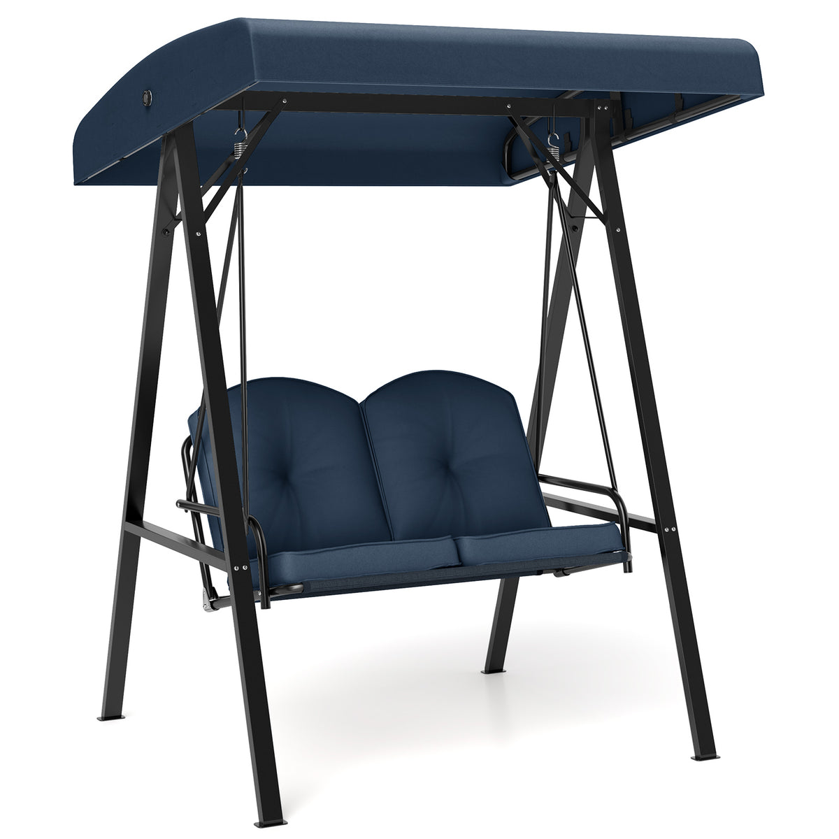 2-Person Porch Swing, A-Shaped Metal Stand, Adjustable Canopy, Navy Porch Swings at Gallery Canada