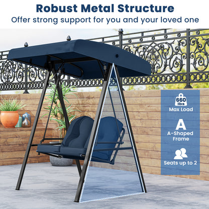 2-Person Porch Swing, A-Shaped Metal Stand, Adjustable Canopy, Navy Porch Swings at Gallery Canada