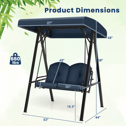 2-Person Porch Swing, A-Shaped Metal Stand, Adjustable Canopy, Navy Porch Swings at Gallery Canada
