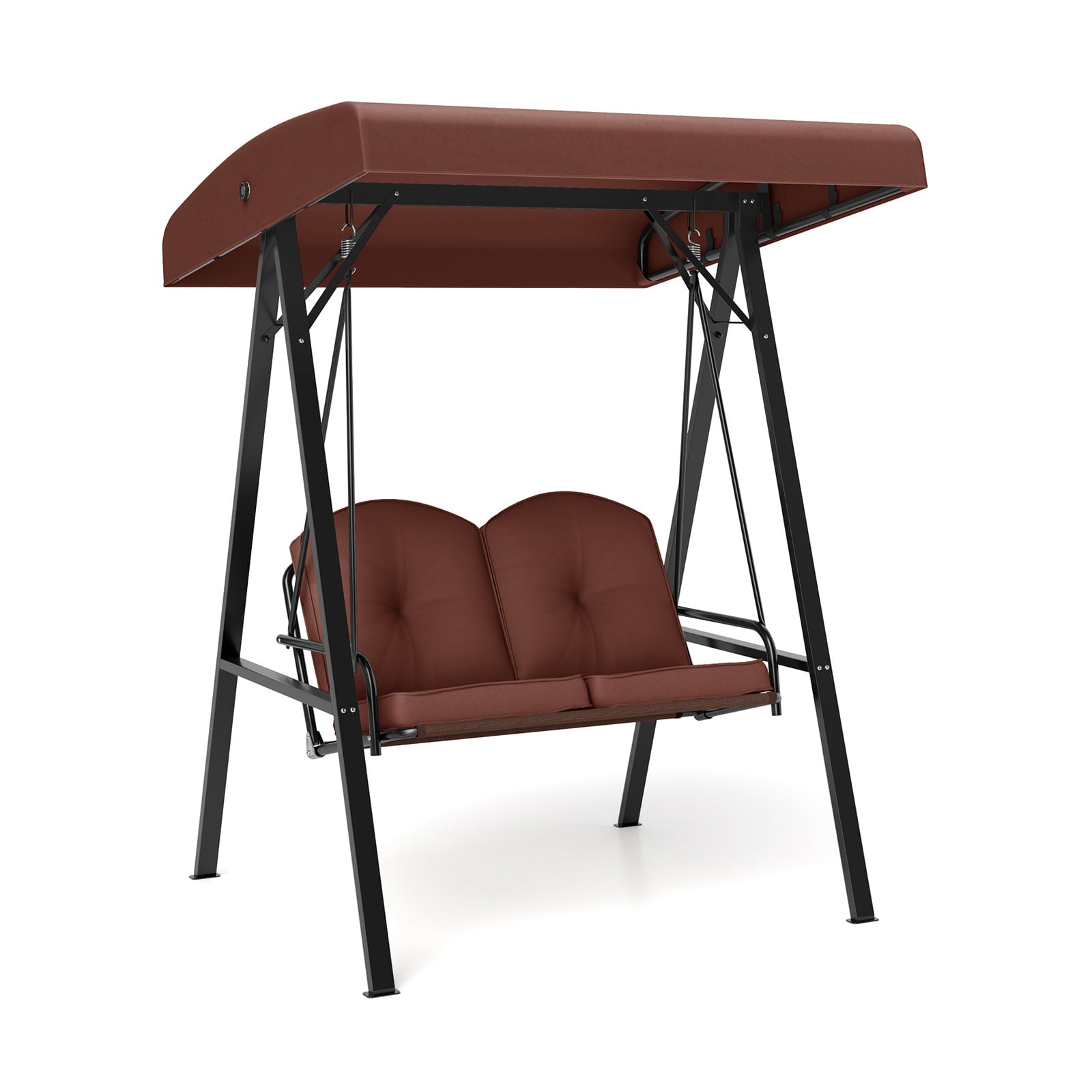 2-Person Porch Swing, A-Shaped Metal Stand, Adjustable Canopy, Brown Porch Swings Brown at Gallery Canada