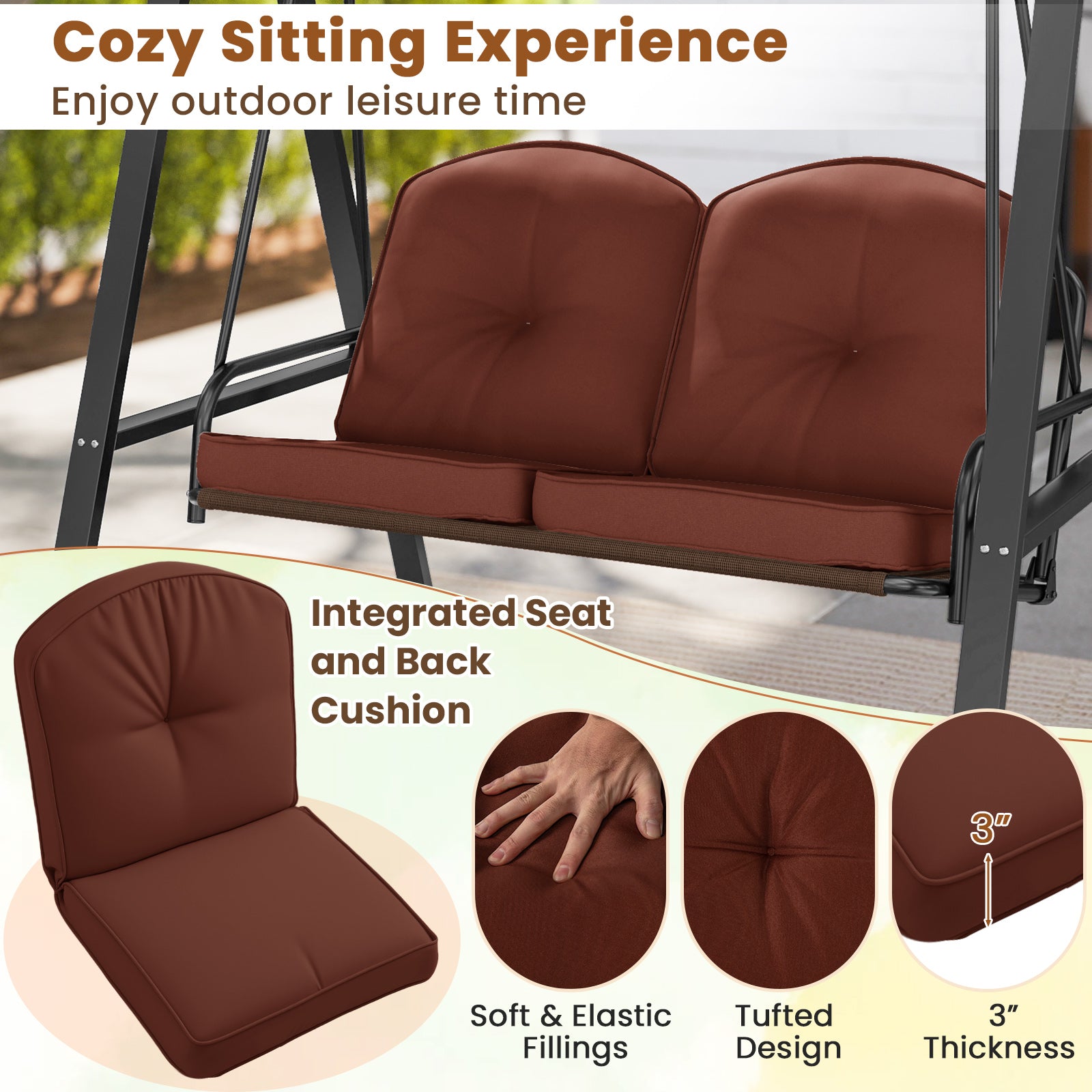 2-Person Porch Swing, A-Shaped Metal Stand, Adjustable Canopy, Brown Porch Swings at Gallery Canada