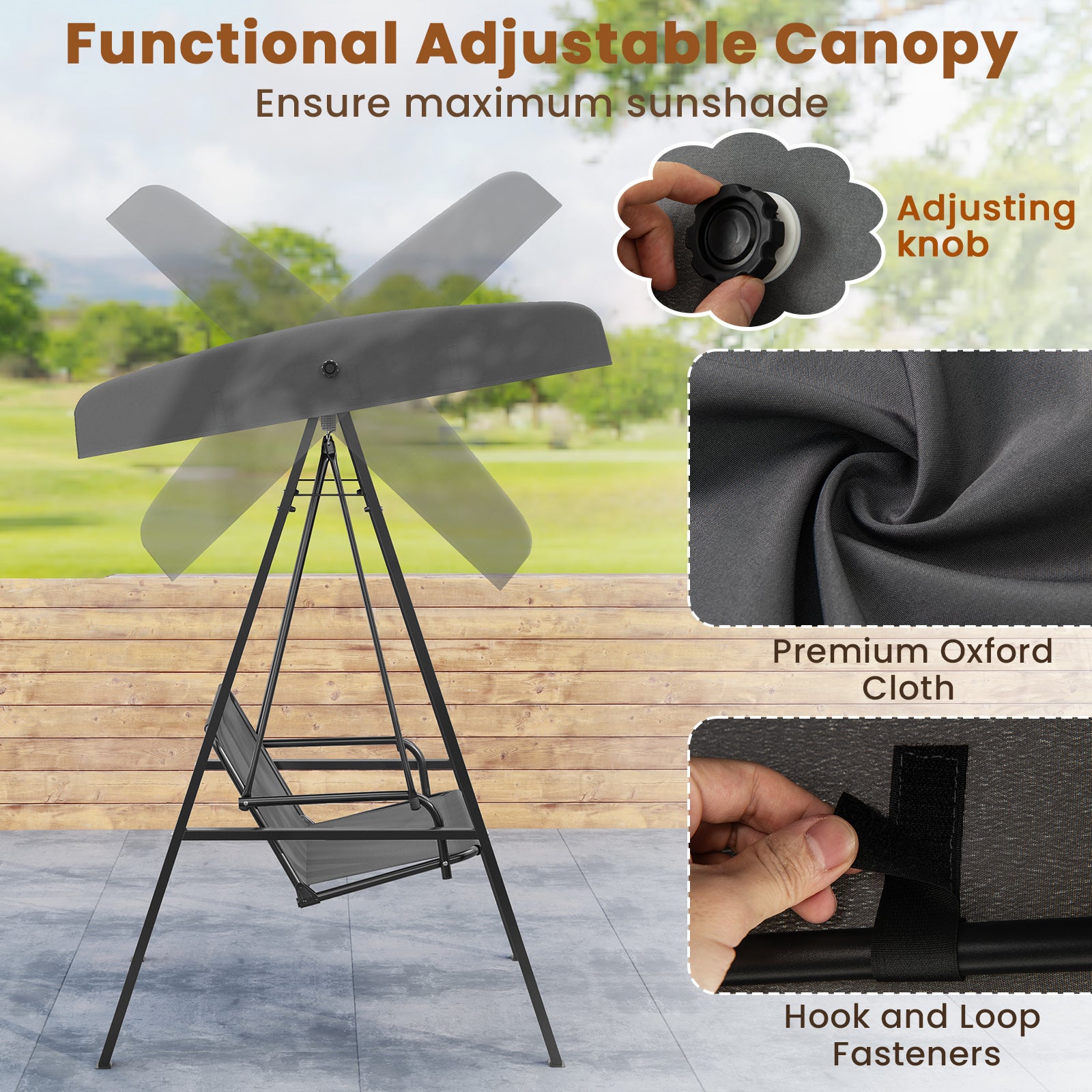 2-Person Outdoor Swing With Metal Stand, Adjustable Canopy, Gray Porch Swings at Gallery Canada