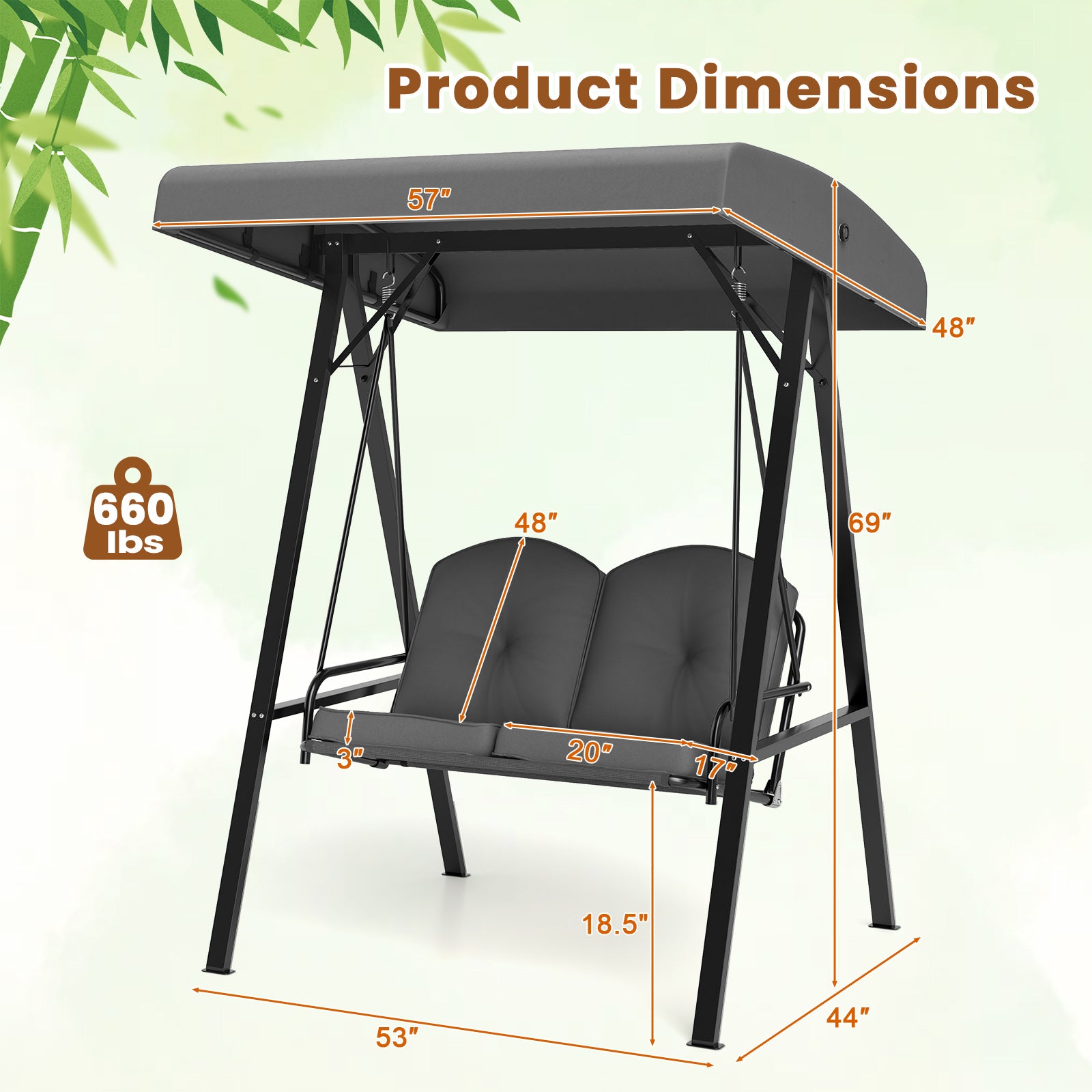 2-Person Outdoor Swing With Metal Stand, Adjustable Canopy, Gray Porch Swings at Gallery Canada
