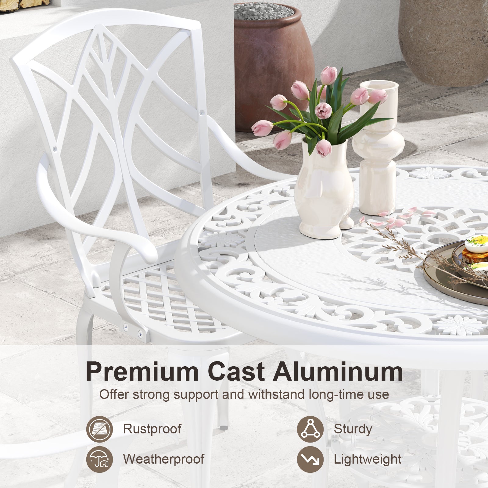 Set of 4 Cast Aluminum Patio Dining Chairs, White Patio Dining Chairs at Gallery Canada