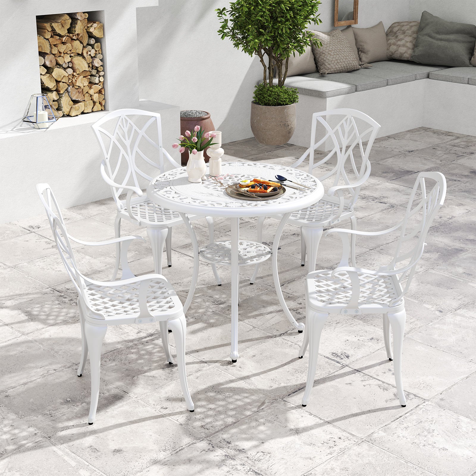 Set of 4 Cast Aluminum Patio Dining Chairs, White Patio Dining Chairs at Gallery Canada