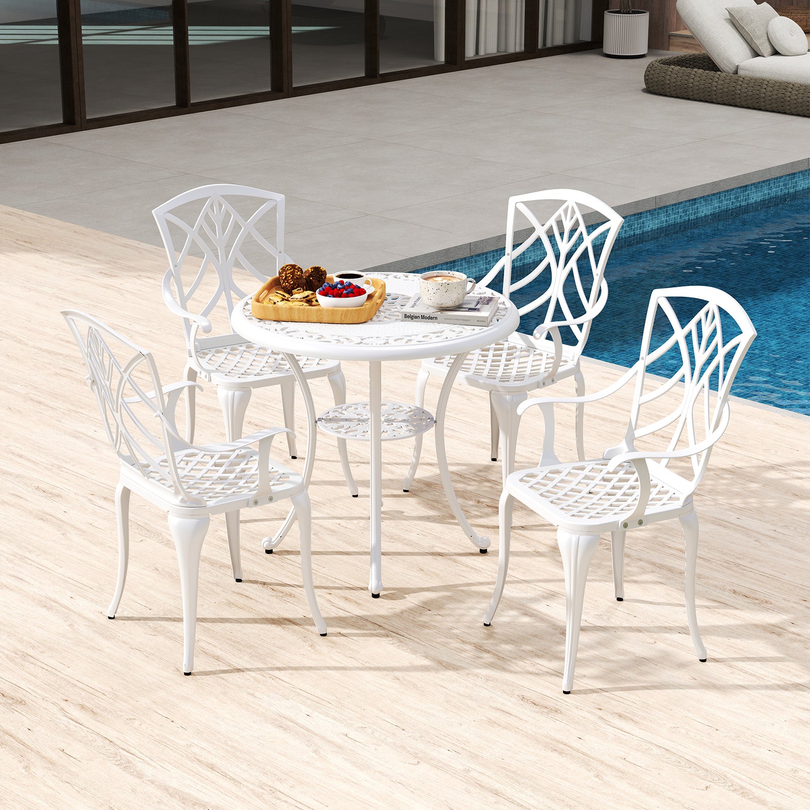 Set of 4 Cast Aluminum Patio Dining Chairs, White Patio Dining Chairs at Gallery Canada