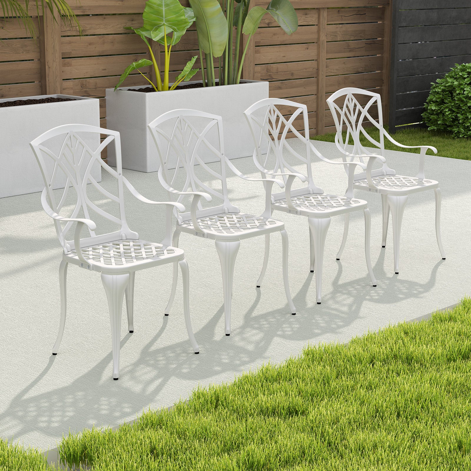 Set of 4 Cast Aluminum Patio Dining Chairs, White Patio Dining Chairs at Gallery Canada