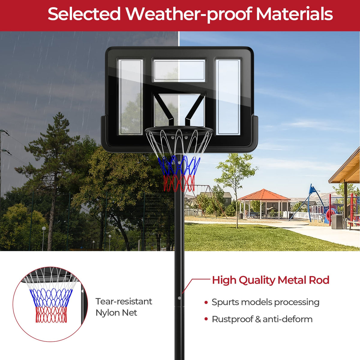 Portable Basketball Hoop, 9-Position Adjustable Height, Black Sport Equipments at Gallery Canada