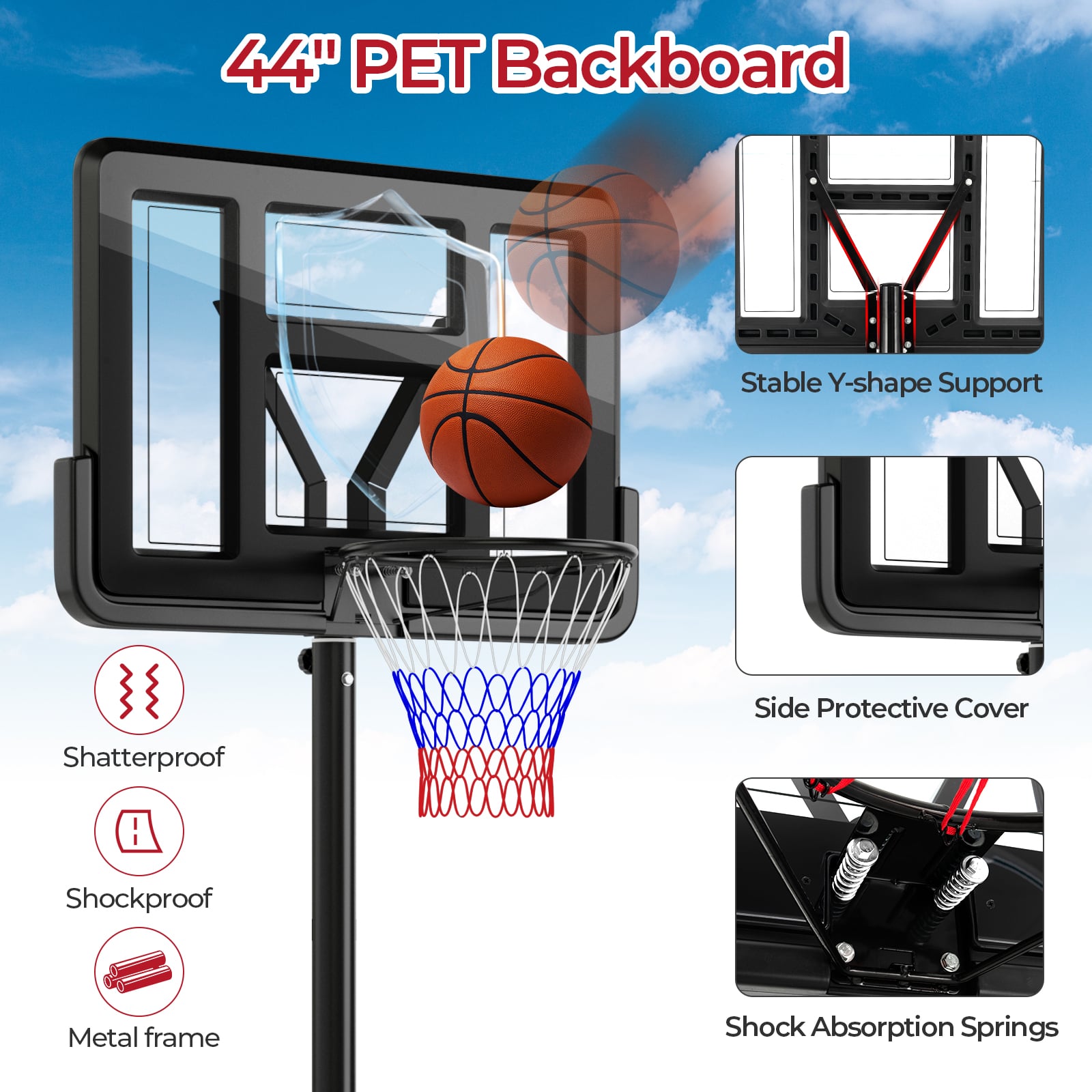 Portable Basketball Hoop, 9-Position Adjustable Height, Black Sport Equipments at Gallery Canada