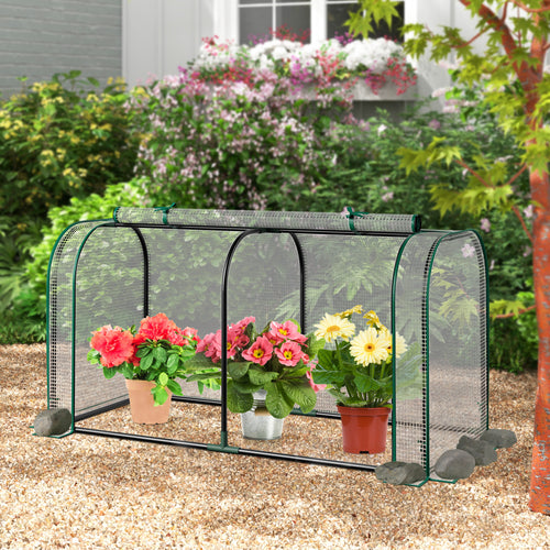 Mini Tunnel Greenhouse, Roll-Up Zipper Door, White