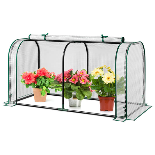 Mini Tunnel Greenhouse, Roll-Up Zipper Door, White Greenhouses White at Gallery Canada
