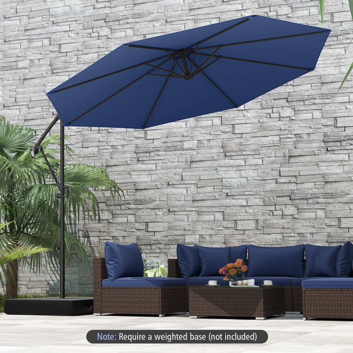 10 Feet Offset Hanging Umbrella With Base, Infinite Tilt, Navy Outdoor Umbrellas at Gallery Canada