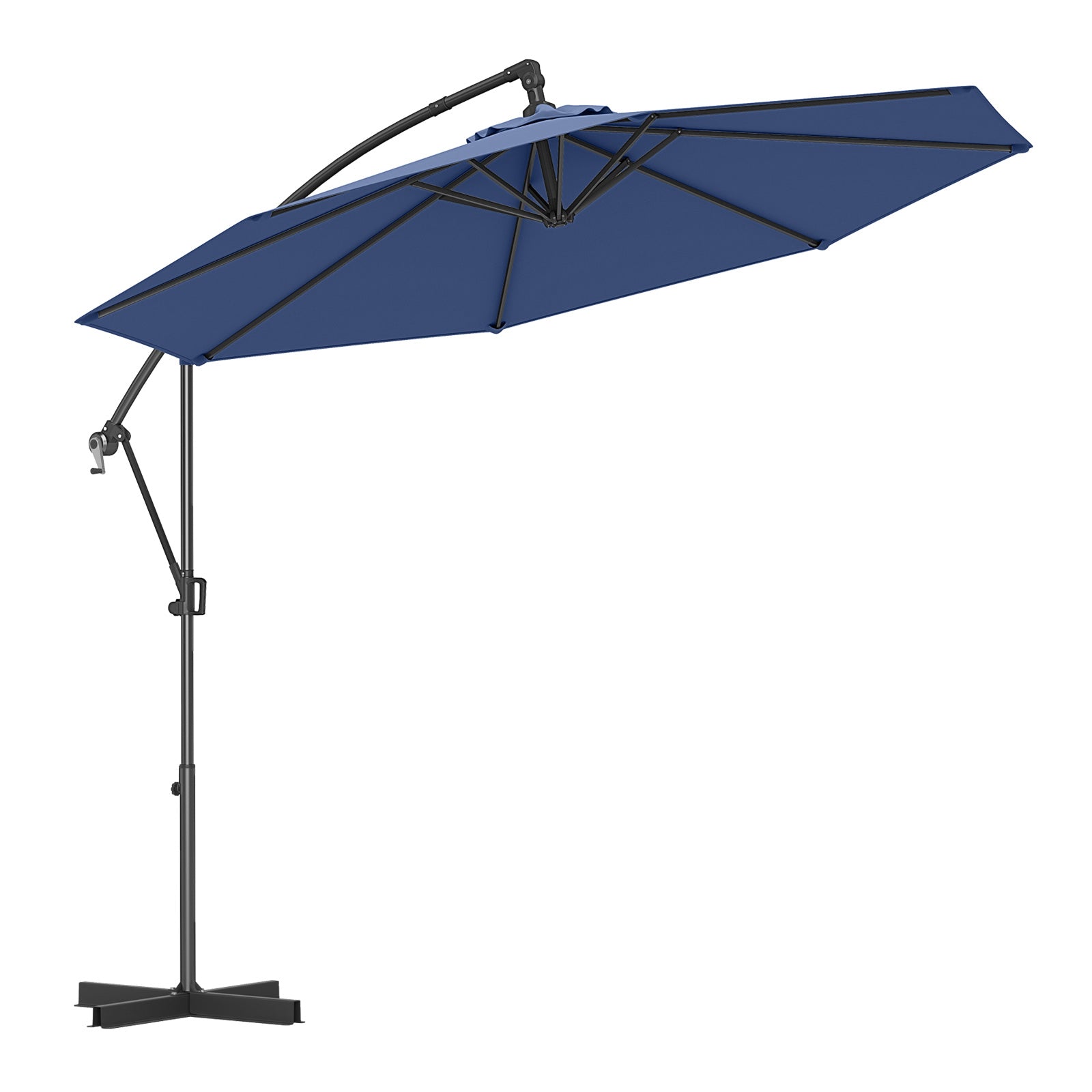 10 Feet Offset Hanging Umbrella With Base, Infinite Tilt, Navy Outdoor Umbrellas at Gallery Canada