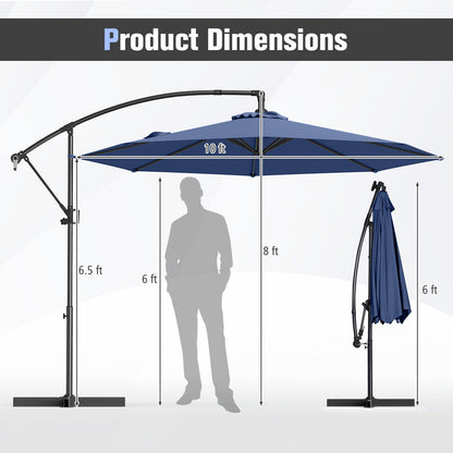10 Feet Offset Hanging Umbrella With Base, Infinite Tilt, Navy Outdoor Umbrellas at Gallery Canada