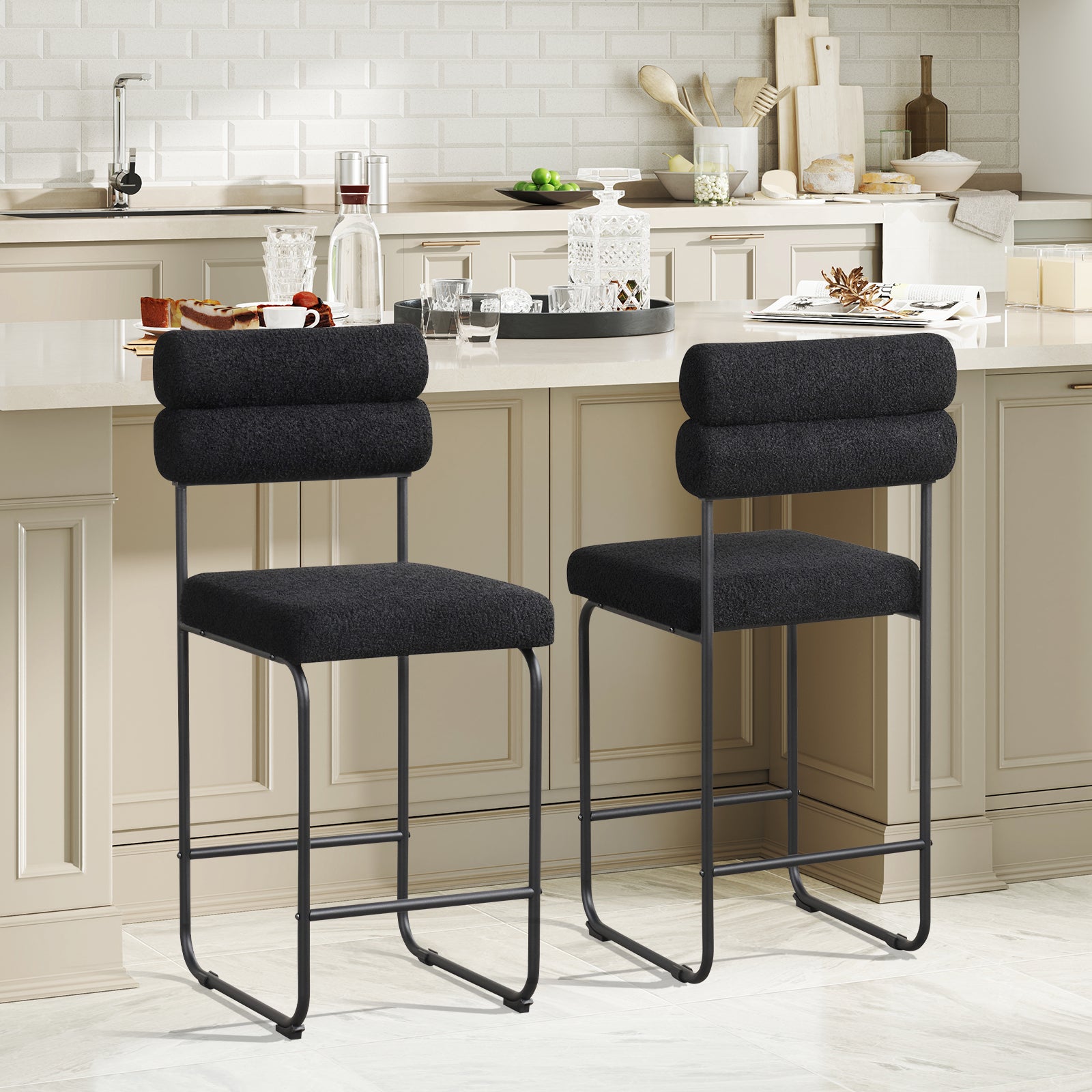 26 Inch Counter Height Bar Stools, Set of 2, Metal Frame, Footrest, Black Bar Stools at Gallery Canada