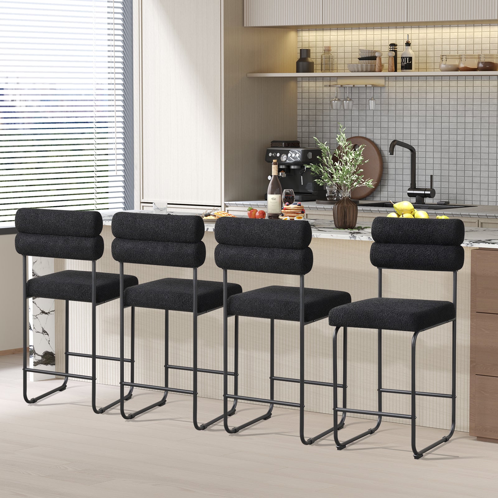 26 Inch Counter Height Bar Stools, Set of 2, Metal Frame, Footrest, Black Bar Stools at Gallery Canada