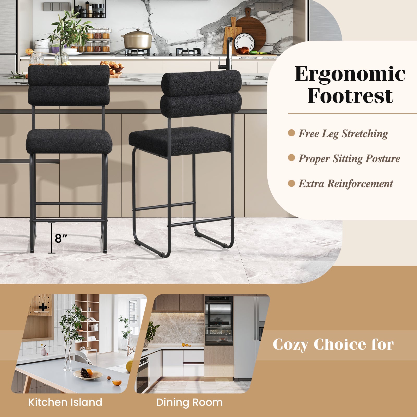 26 Inch Counter Height Bar Stools, Set of 2, Metal Frame, Footrest, Black Bar Stools at Gallery Canada