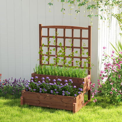 Raised Garden Bed With Trellis, 2-Tier Wood Planter Box, Rustic Brown Raised Garden Beds at Gallery Canada